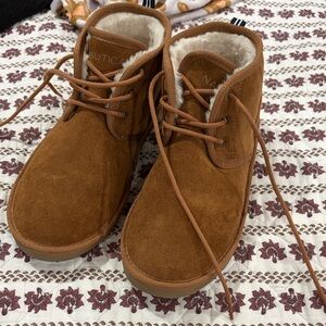 Nautica Kids Tan Suede Lace-Up Faux-Fur Lined Boots
